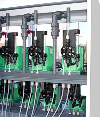 Metering pump detail of chemical dispensing station 