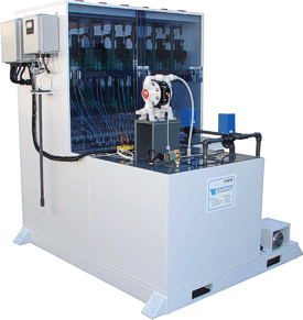 Chemical dispensing enclosure for 12 metering pumps